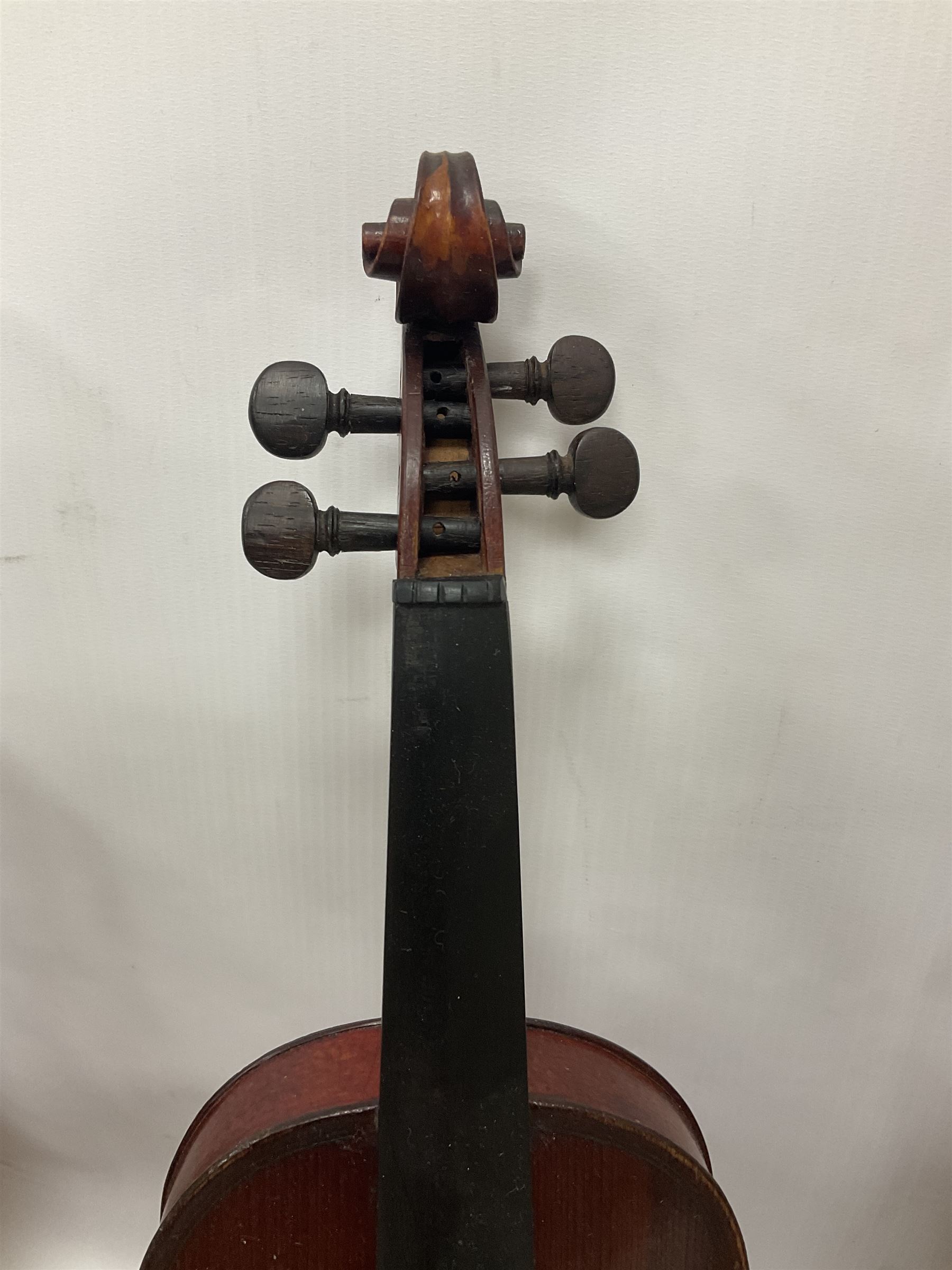 Four violins 1/8th size; half size with Nicolas Bertholini label; three-quarter size with Stradivari - Image 7 of 23