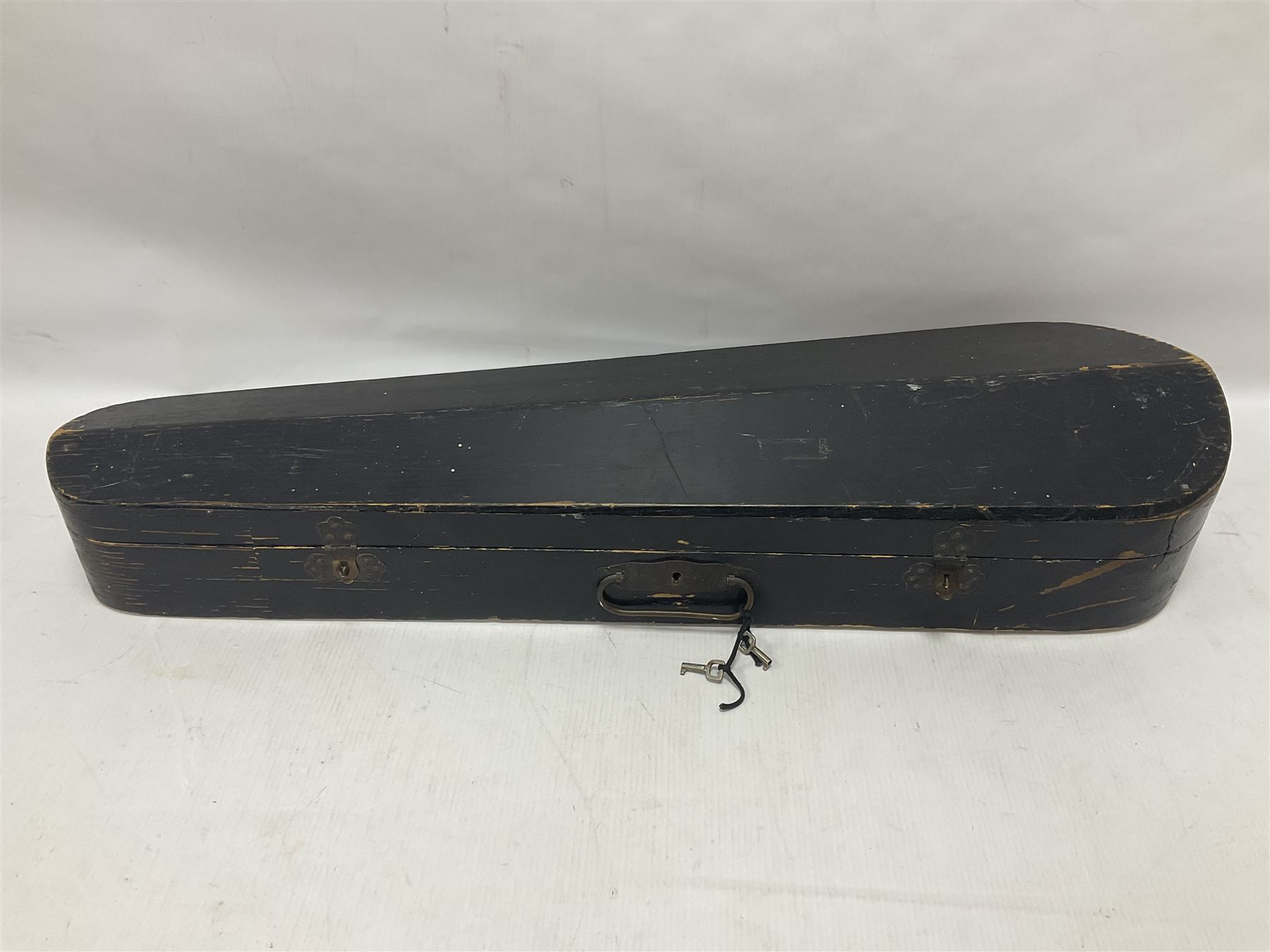 19th century 3/4 size violin in its original fitted wooden “coffin case” Overall length 53cm No bow - Image 2 of 16