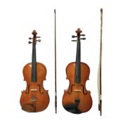 Two contemporary 3/4 violins including a Stentor student with a maple back and ribs and spruce top