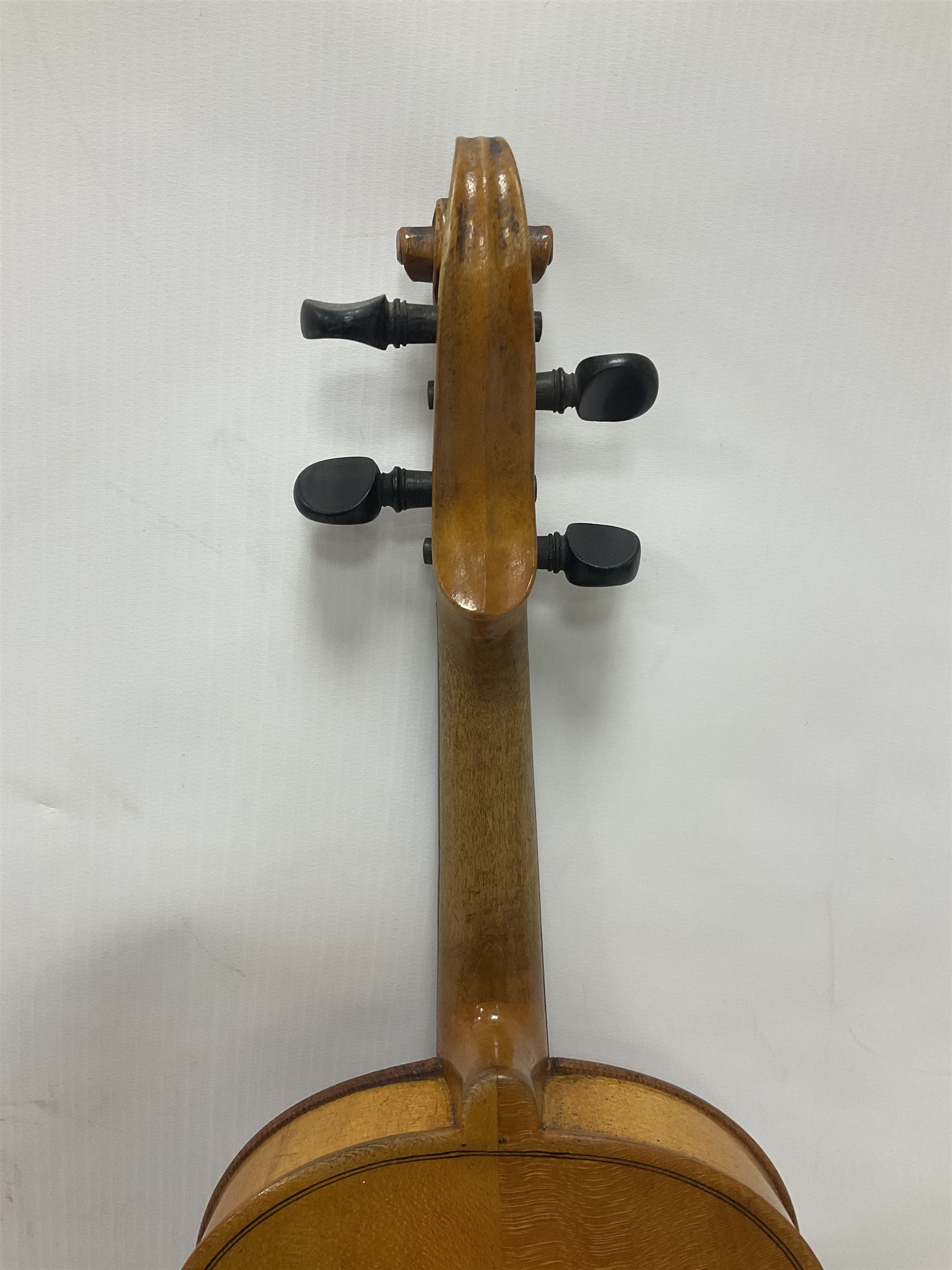 19th century 3/4 size violin in its original fitted wooden “coffin case” Overall length 53cm No bow - Image 12 of 16
