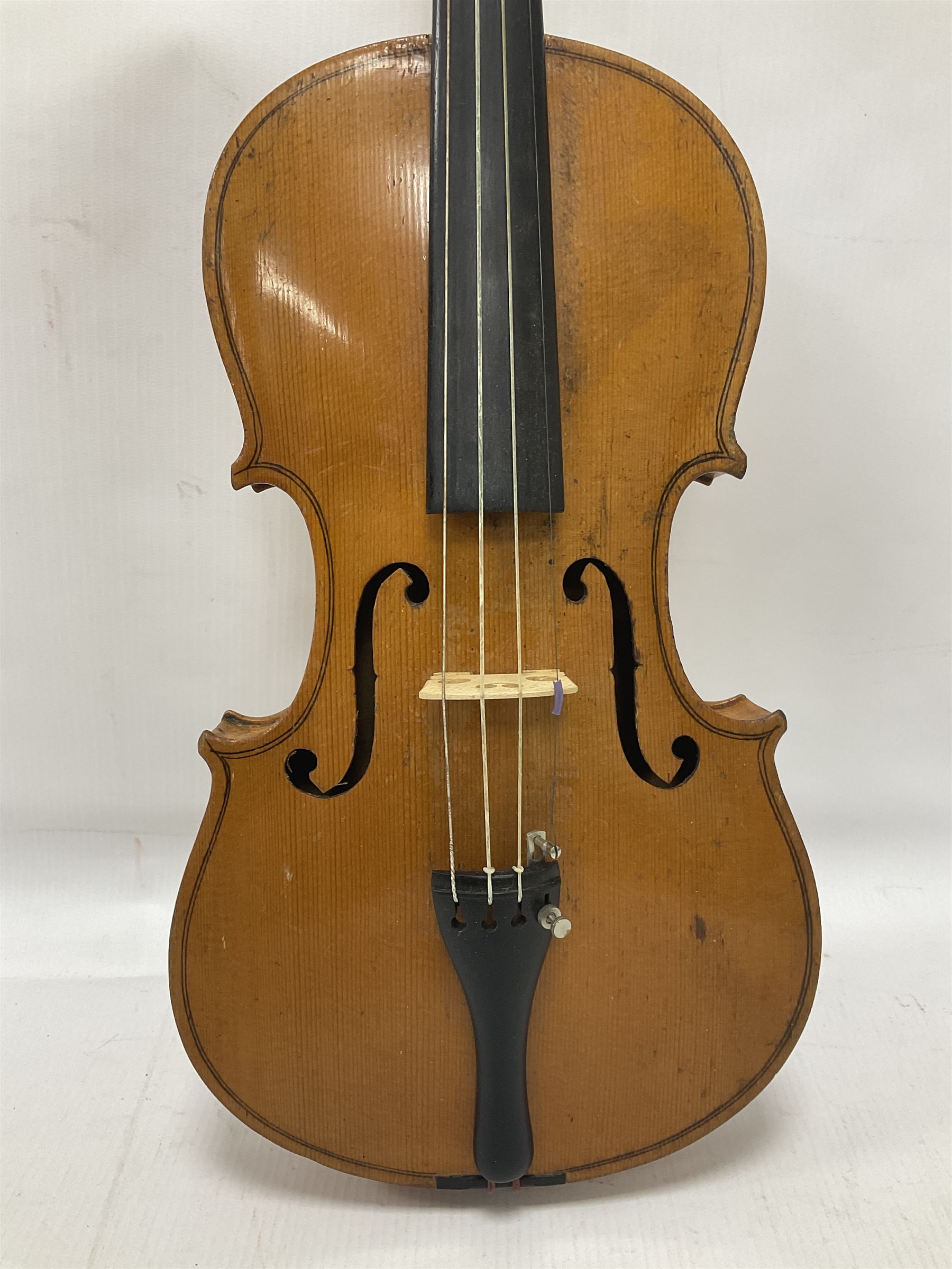 19th century 3/4 size violin in its original fitted wooden “coffin case” Overall length 53cm No bow - Image 5 of 16