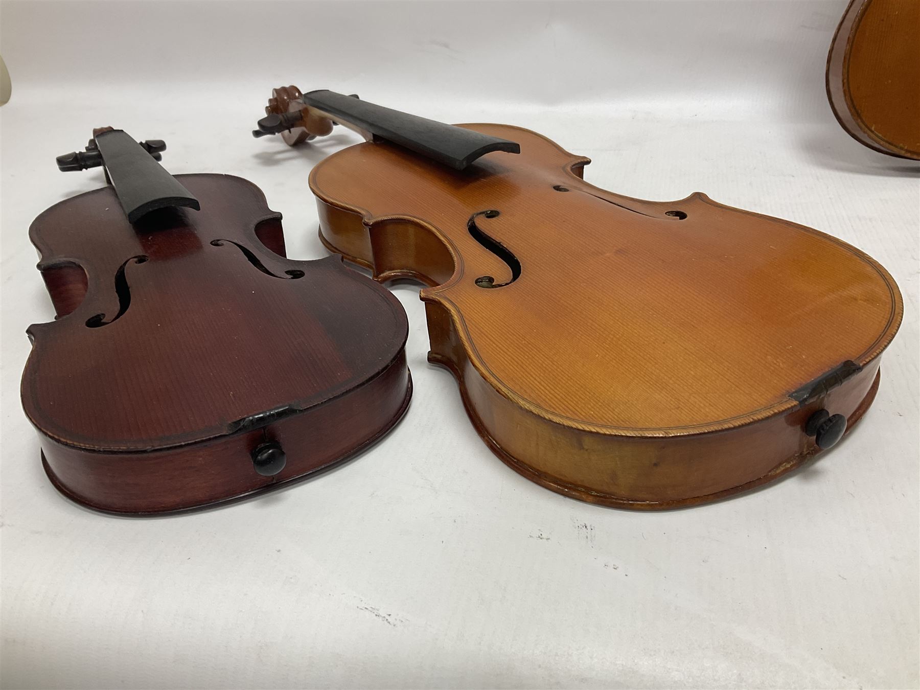 Four violins 1/8th size; half size with Nicolas Bertholini label; three-quarter size with Stradivari - Image 10 of 23