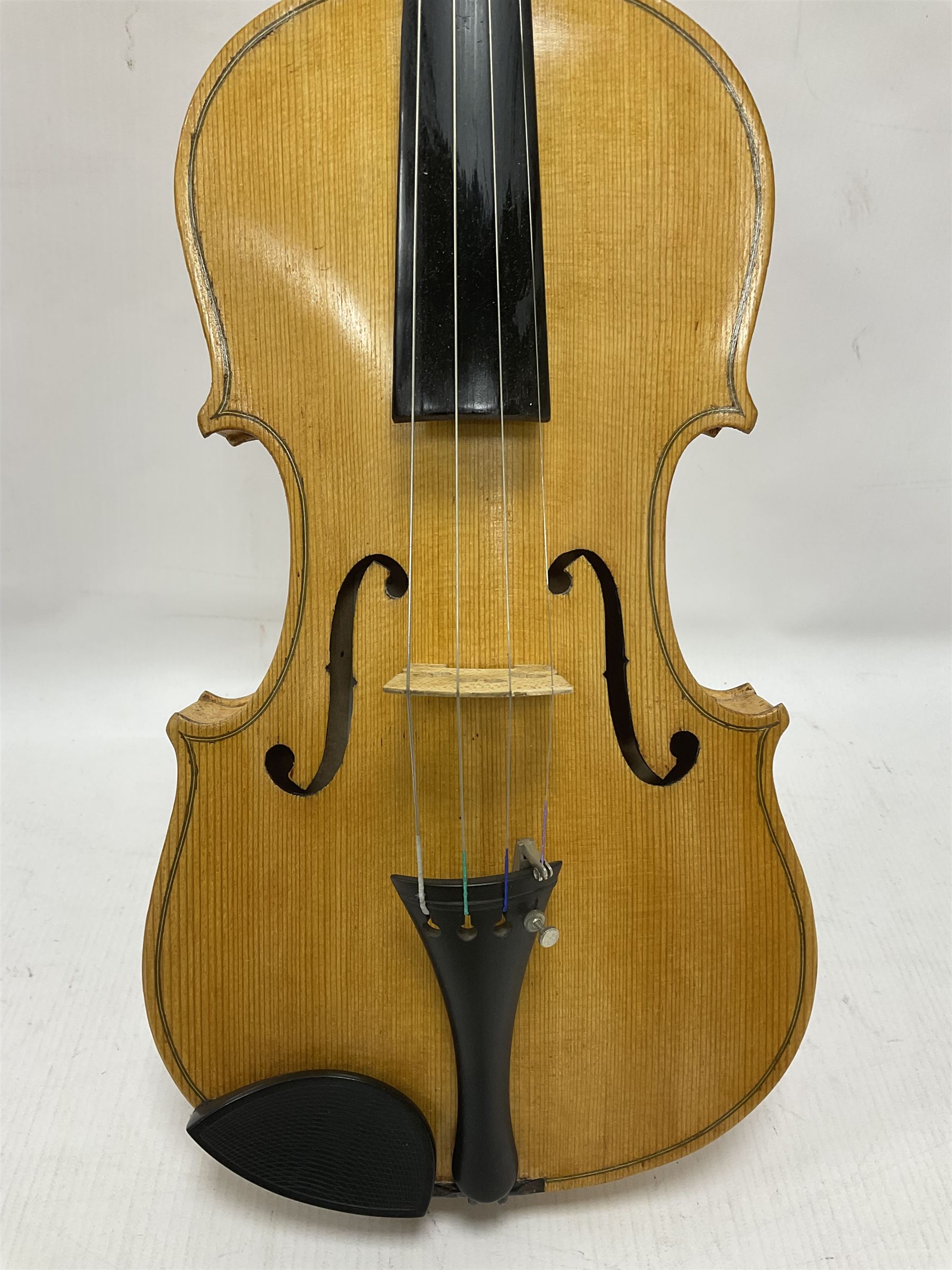 Copy of a full size Stradivarius violin with an ebonised fingerboard and tailpiece - Image 2 of 14