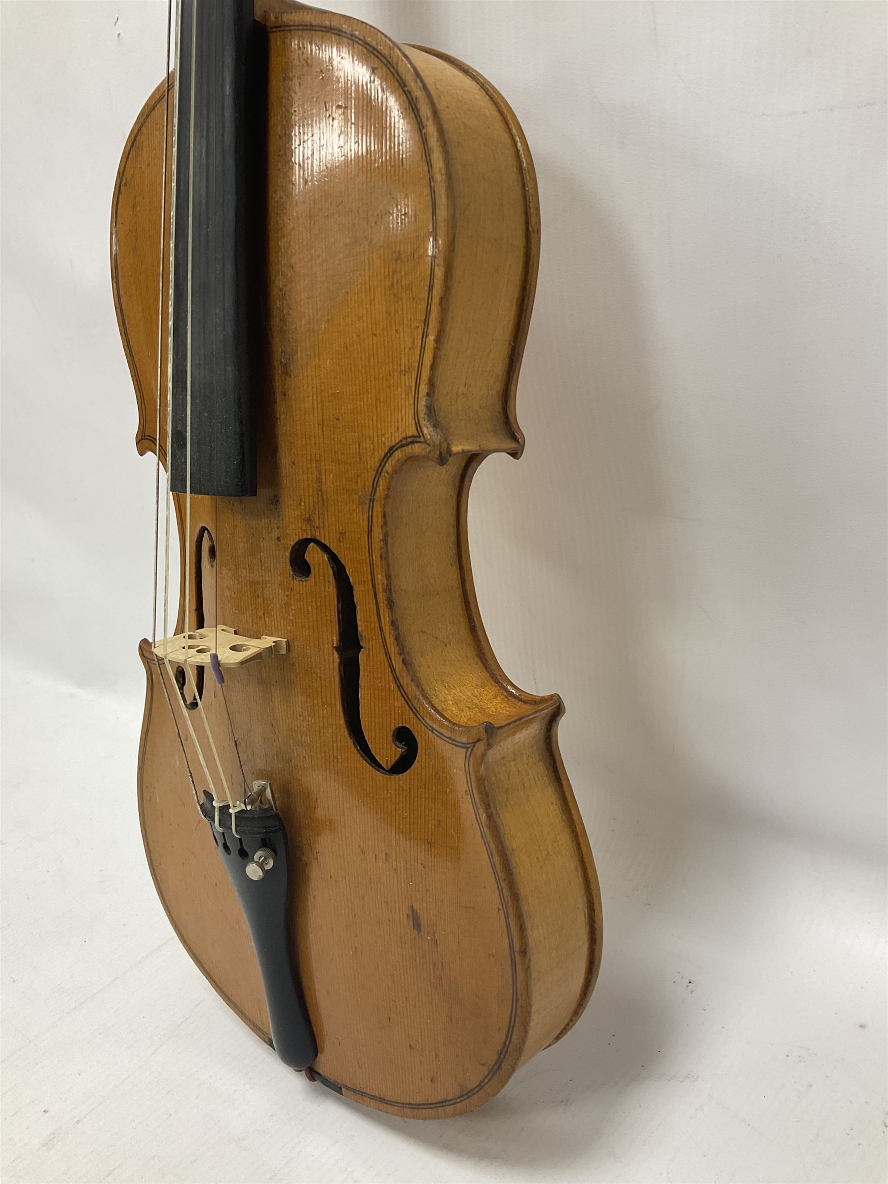 19th century 3/4 size violin in its original fitted wooden “coffin case” Overall length 53cm No bow - Image 8 of 16