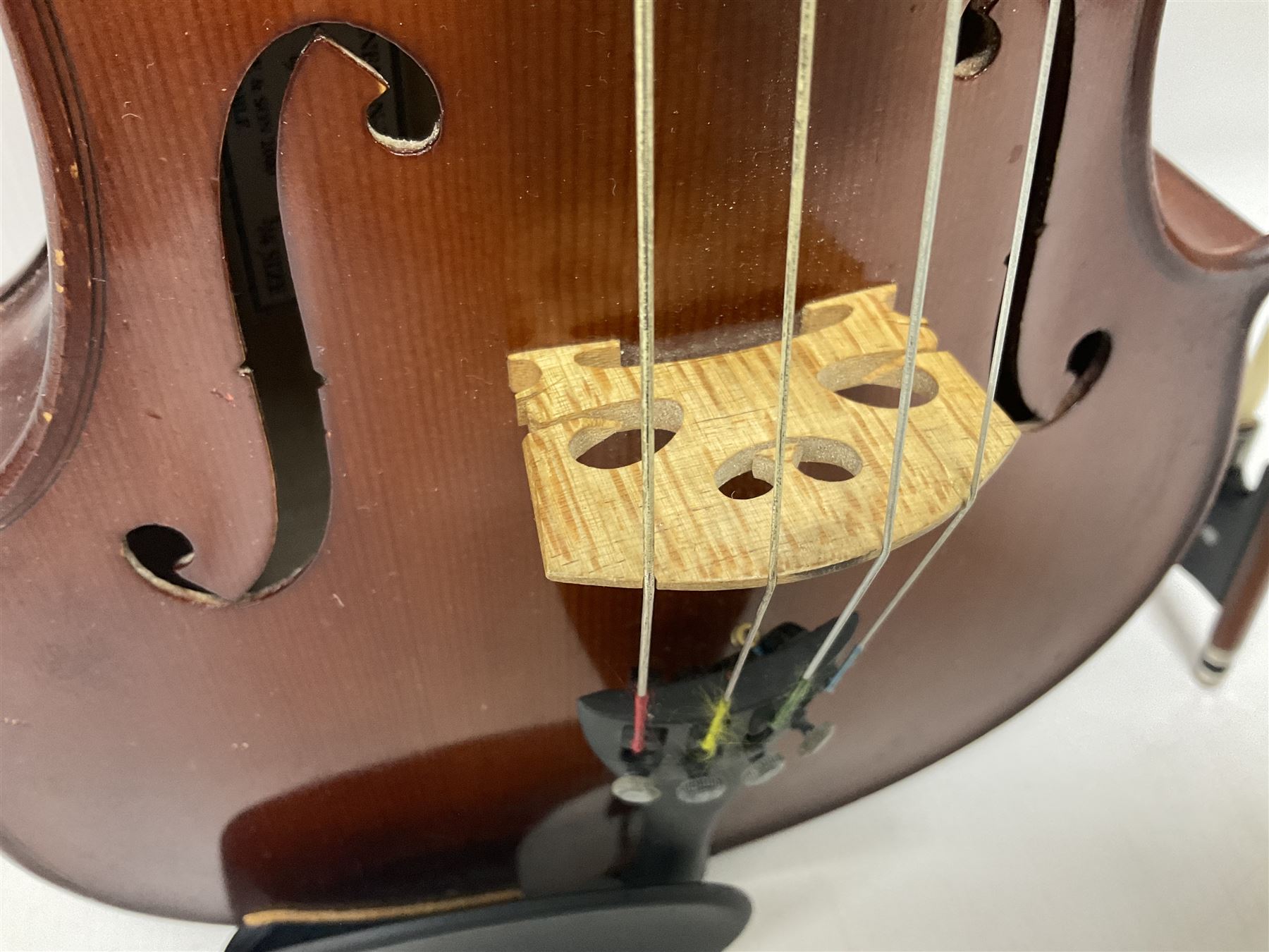 Small 20th century viola copy of a Tertis with a maple back and ribs and spruce top in a hard case w - Image 4 of 20