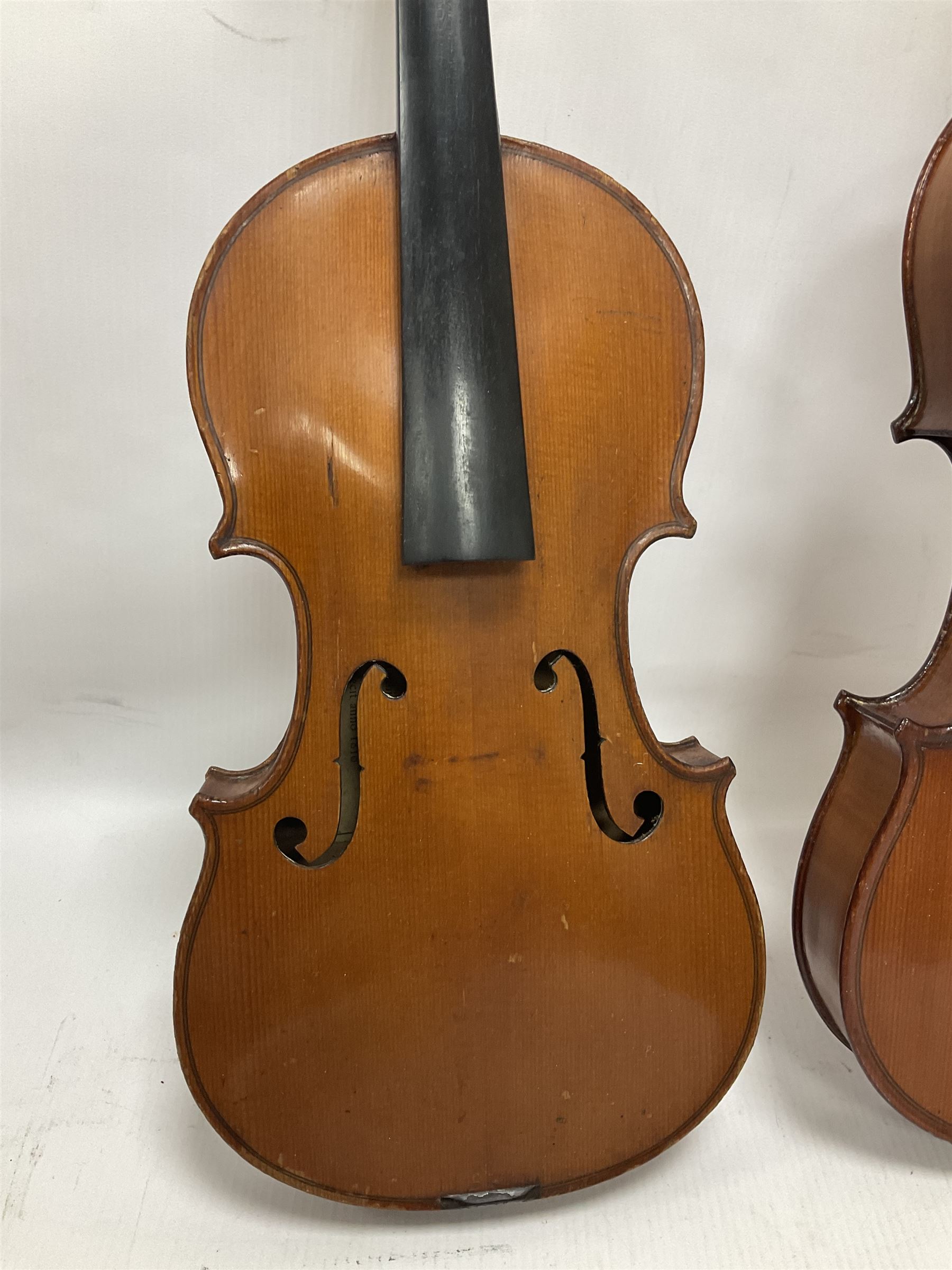 Four violins 1/8th size; half size with Nicolas Bertholini label; three-quarter size with Stradivari - Image 13 of 23