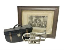 Silver plated series 5 B flat Cornet in fitted box with accessories