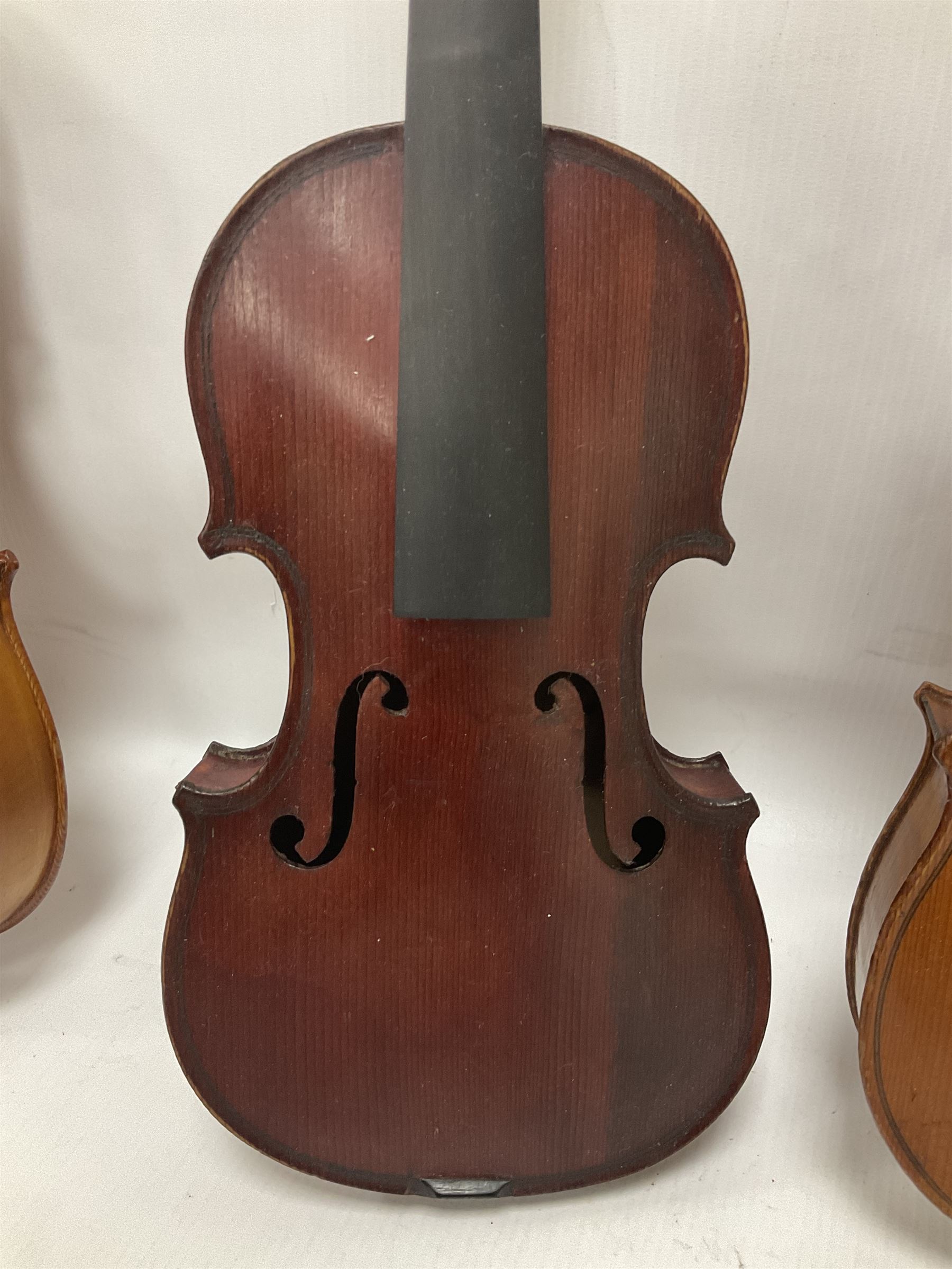 Four violins 1/8th size; half size with Nicolas Bertholini label; three-quarter size with Stradivari - Image 5 of 23
