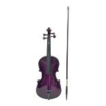 Intermusic 3/4 violin with a violet coloured solid wood body