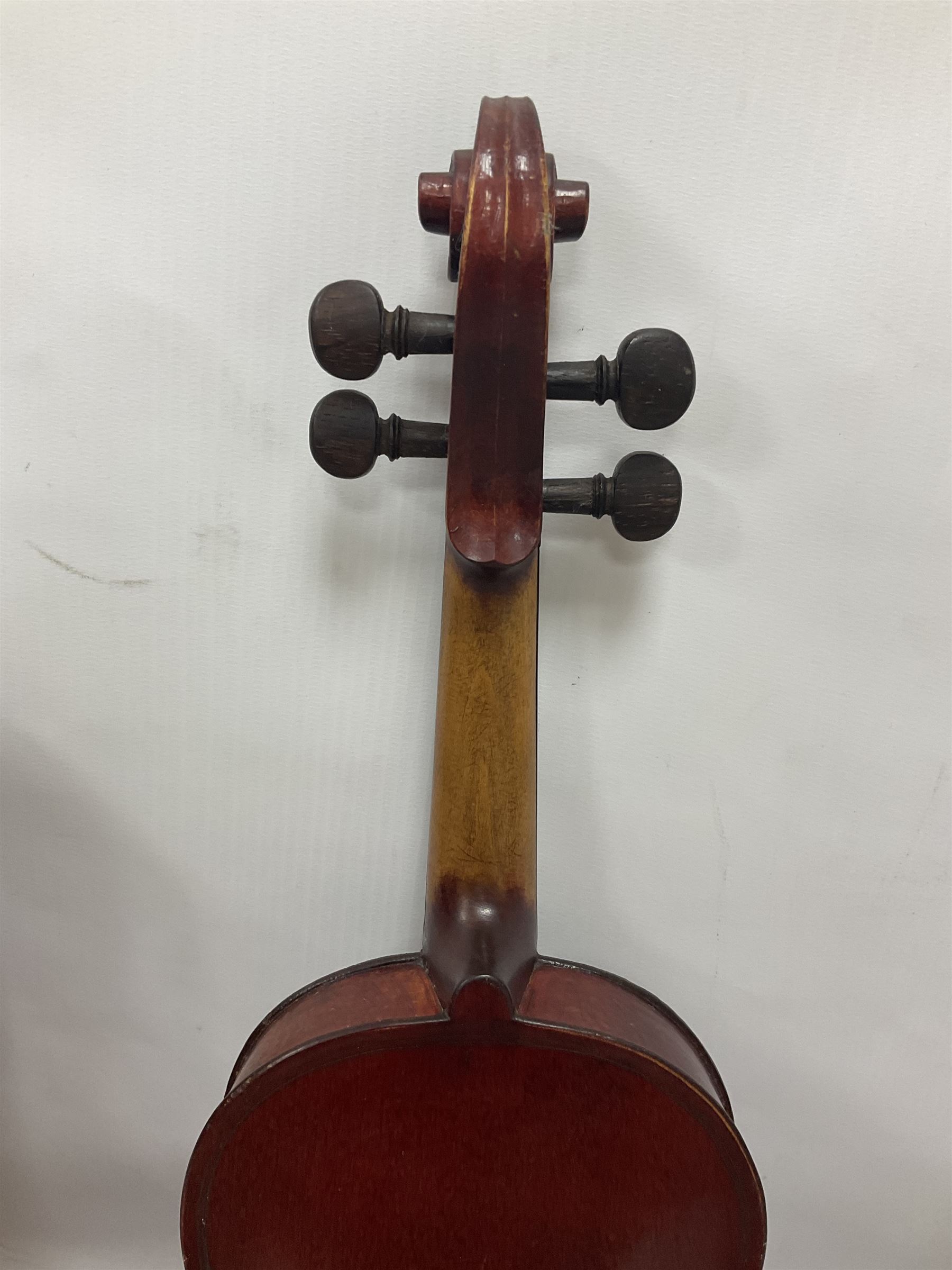 Four violins 1/8th size; half size with Nicolas Bertholini label; three-quarter size with Stradivari - Image 8 of 23