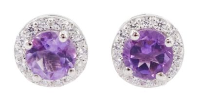 Pair of silver amethyst and cubic zirconia circular stud earrings