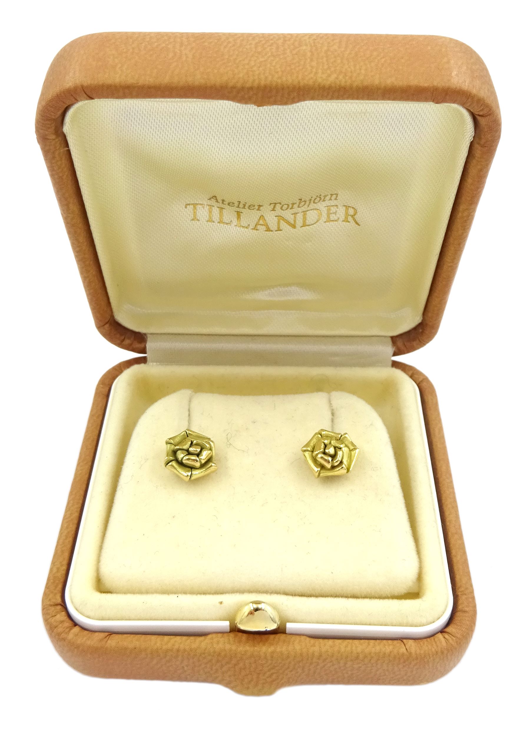 Pair of 18ct gold rose flower stud earrings by Atelier Torbjörn Tillander - Image 2 of 3