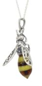 Silver Baltic amber bumble bee pendant necklace