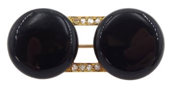 Early 20th century gold circular black onyx and rose cut diamond brooch
