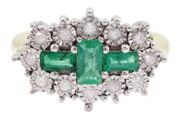 9ct gold emerald and diamond cluster ring