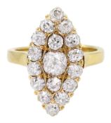 Early 20th century gold old cut diamond marquise shaped ring