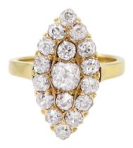 Early 20th century gold old cut diamond marquise shaped ring