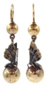 Pair of 19th / early 20th century white and yellow gold butterfly pendant earrings