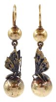 Pair of 19th / early 20th century white and yellow gold butterfly pendant earrings