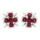 Pair of 18ct white and yellow gold Burmese ruby and diamond stud earrings