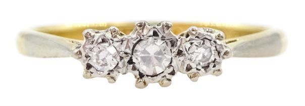 Mid 20th century gold three stone single cut diamond ring