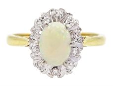 18ct gold opal and round brilliant cut diamond cluster ring