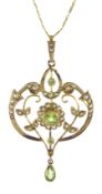 Edwardian 9ct gold peridot and pearl pendant