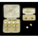 Early 20th century rose gold mother of pearl cufflink and shirt stud set