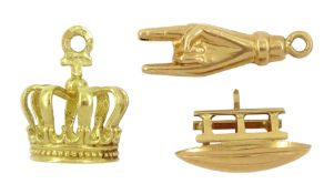 Three 18ct gold charms including crown