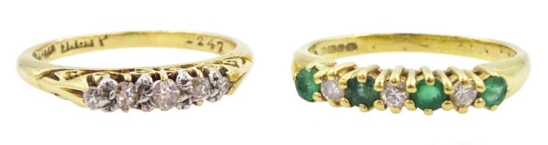 18ct gold seven stone emerald and diamond ring