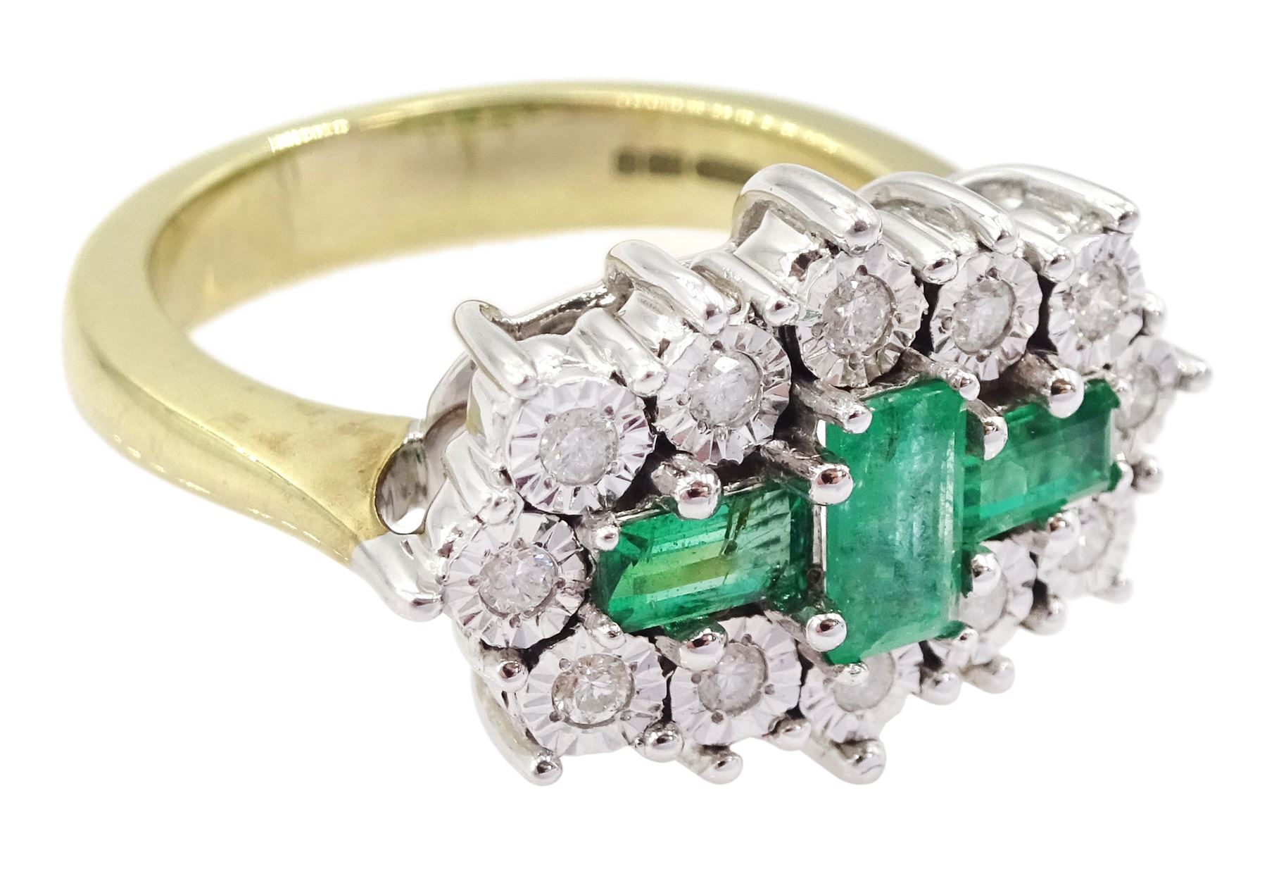 9ct gold emerald and diamond cluster ring - Image 3 of 4