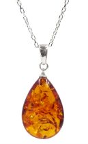 Silver Baltic amber pendant necklace