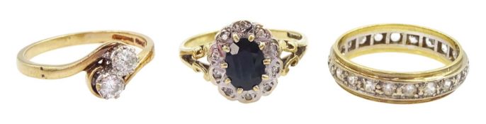 9ct gold two stone round brilliant cut diamond crossover ring