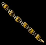 9ct rose gold tiger's eye panel link bracelet