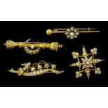 Four Victorian and Edwardian gold split pearl set brooches including star