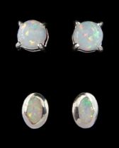 Two pairs of silver opal stud earrings