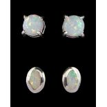 Two pairs of silver opal stud earrings