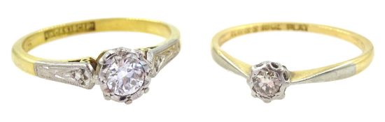 Two early 20th century 18ct gold and platinum single stone old cut diamond rings