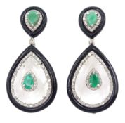 Pair of silver and gold emerald