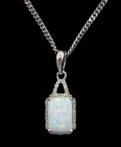 9ct gold opal and diamond pendant necklace