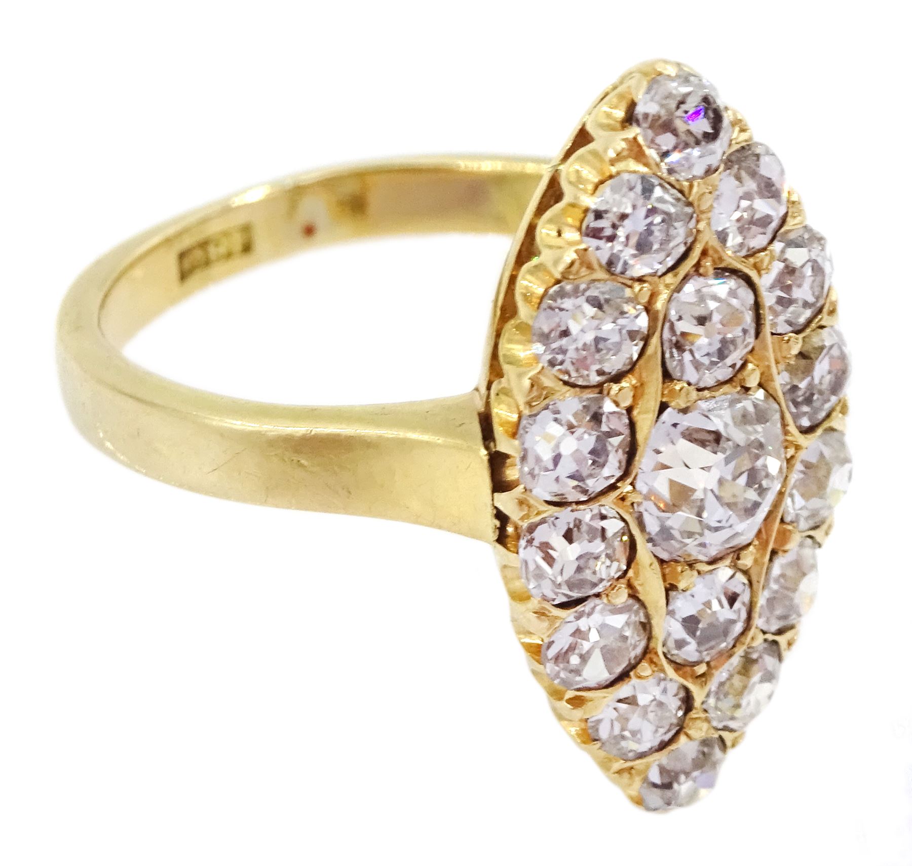 Early 20th century gold old cut diamond marquise shaped ring - Image 3 of 4