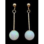 Pair of 9ct gold opal pendant stud earrings