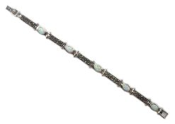 Silver opal and marcasite link bracelet