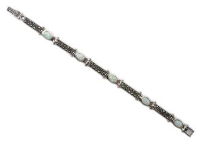 Silver opal and marcasite link bracelet