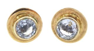 Pair of 9ct gold round cut aquamarine stud earrings