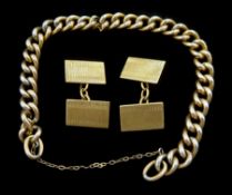 Gold curb link chain bracelet and a pair of gold cufflinks