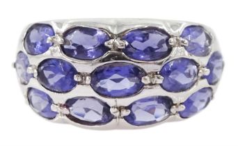 9ct white gold three row oval cut tanzanite ring