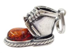 Silver amber and pearl boot pendant / charm