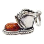 Silver amber and pearl boot pendant / charm