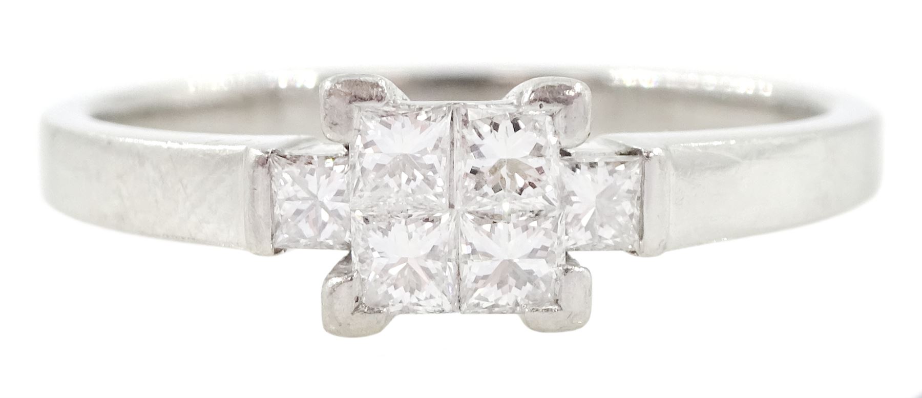 Platinum four stone pave set princess cut diamond cluster ring